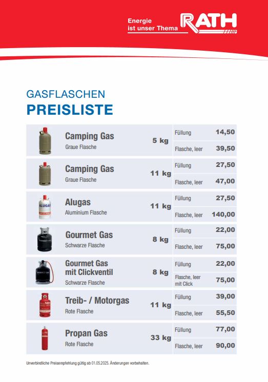 Propangas Preisliste